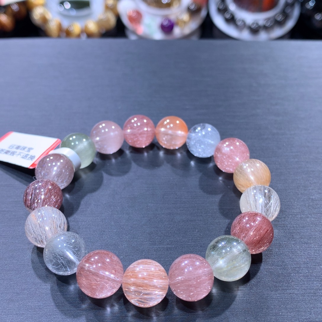 未镶嵌手链水晶钢丝彩兔毛11mm