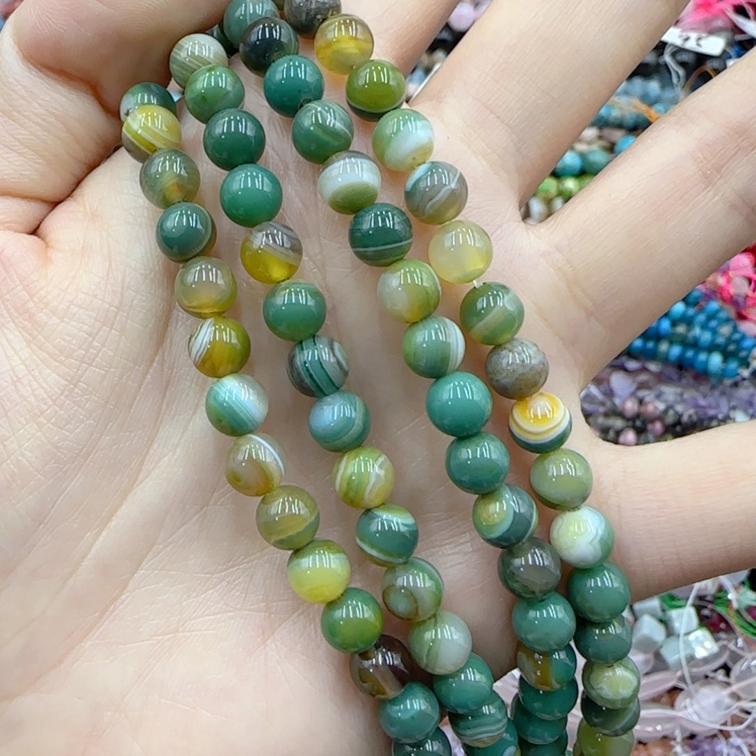 玛瑙/玉髓未镶嵌珠宝半成品黄绿玛瑙2条装