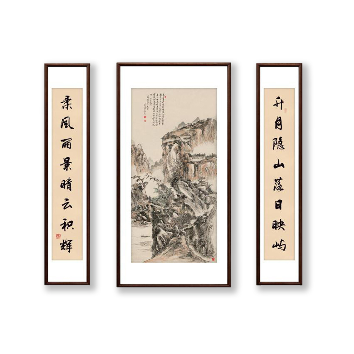 中式实木画框中堂堂屋山水画字画背景挂画网红家居装饰品