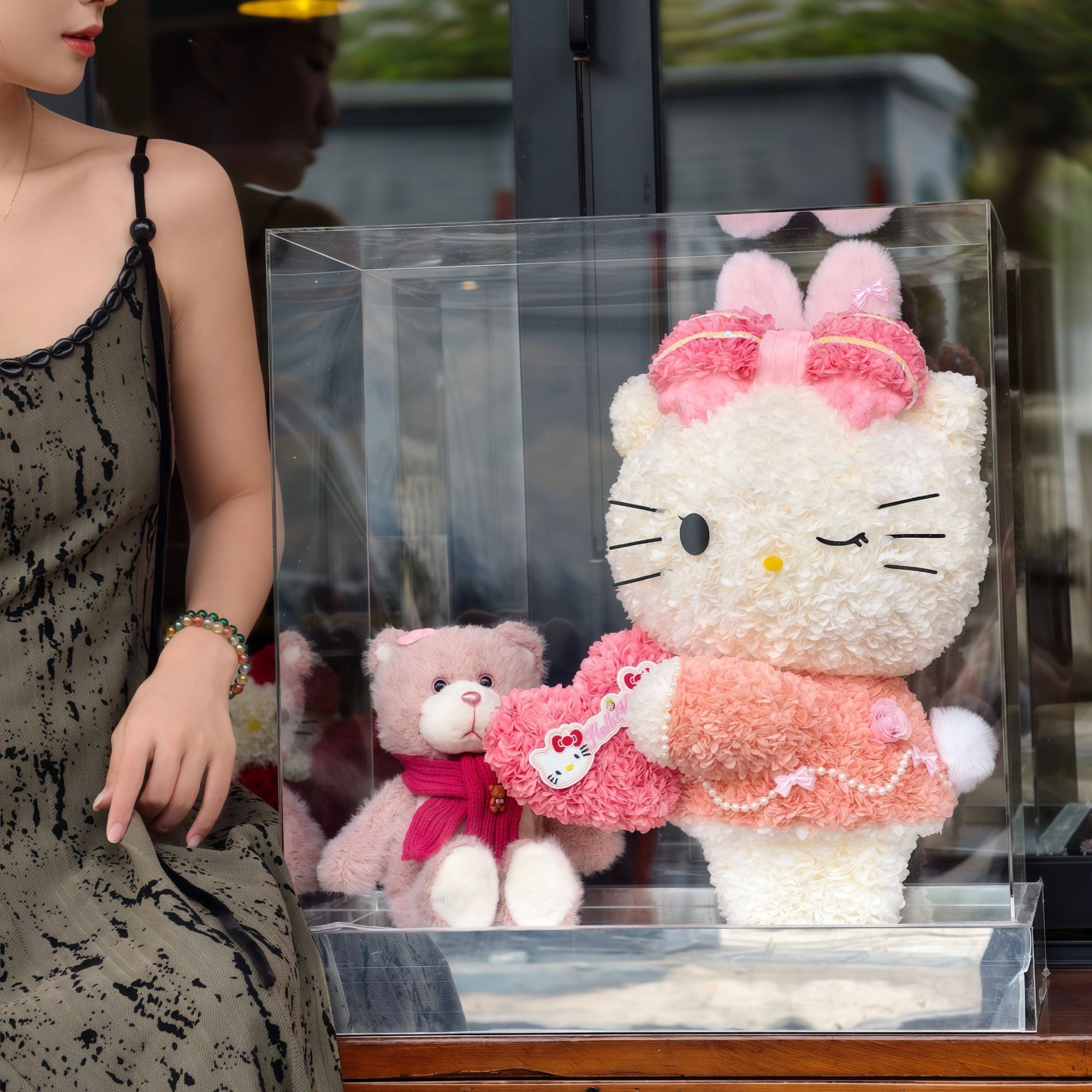 《L B D R》可爱猫萌兔兔凯蒂猫Hello Kitty永生花送女孩子礼物摆件