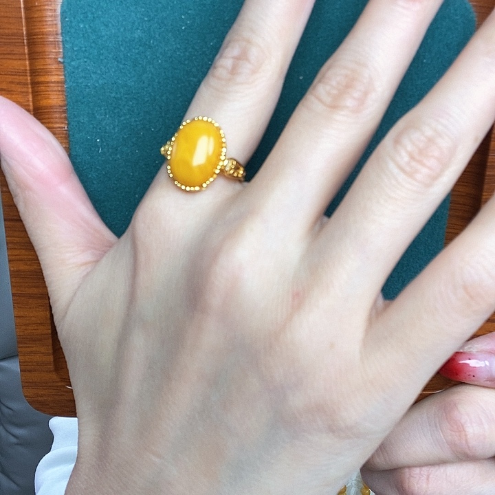 蜜蜡戒指银S925镶嵌戒指
