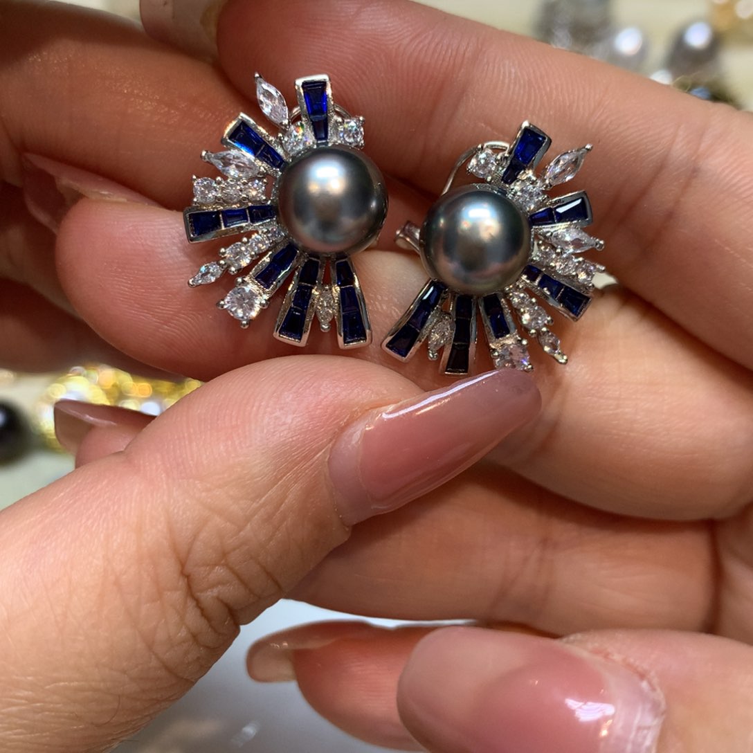 海水珍珠耳饰银S925镶嵌