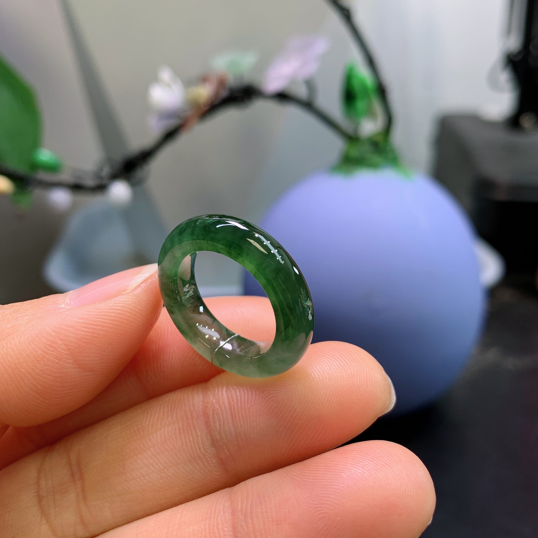 9-10圈口缅甸天然翡翠A货冰满绿戒指298#