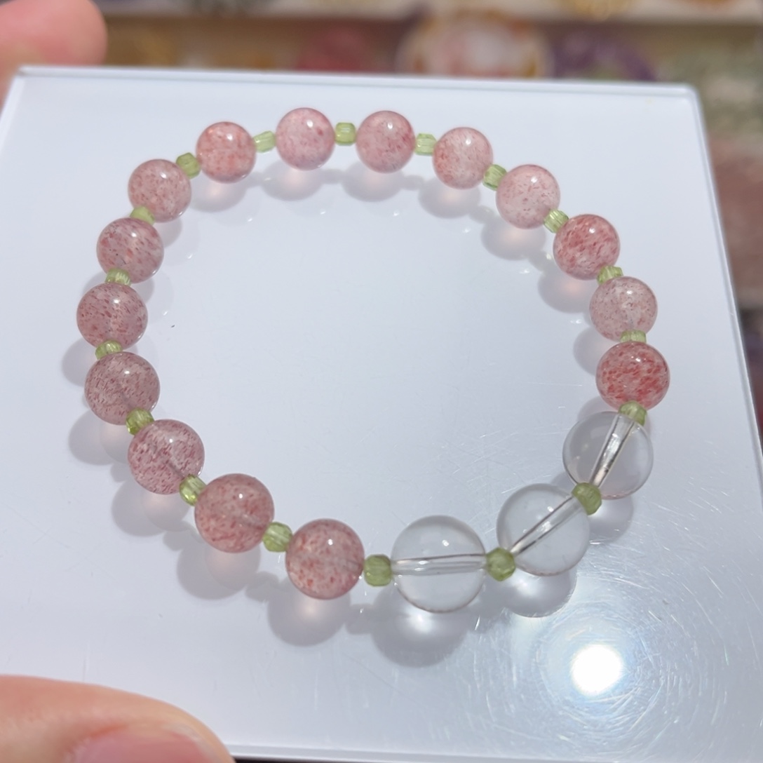 水晶手链未镶嵌8m草莓晶DIY橄榄石+白水晶单圈