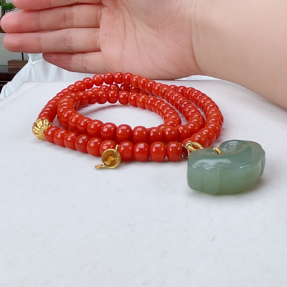 南红玛瑙颈饰18K金镶嵌南红7