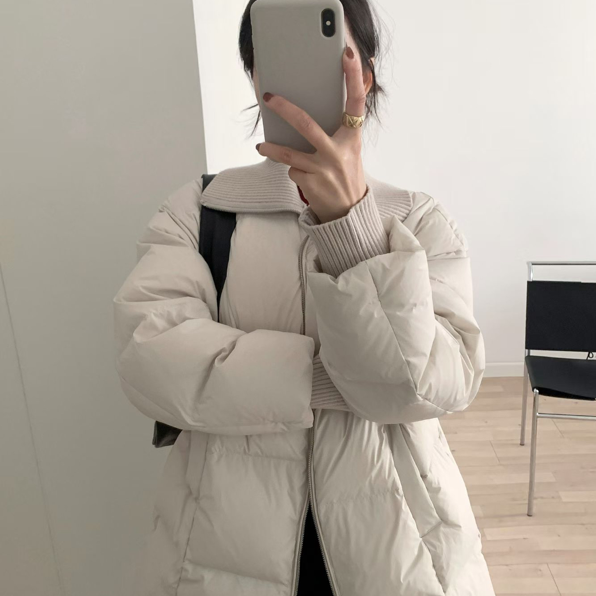 针织大翻领软糯秋冬季韩版宽松中长款保暖外套时尚设计感