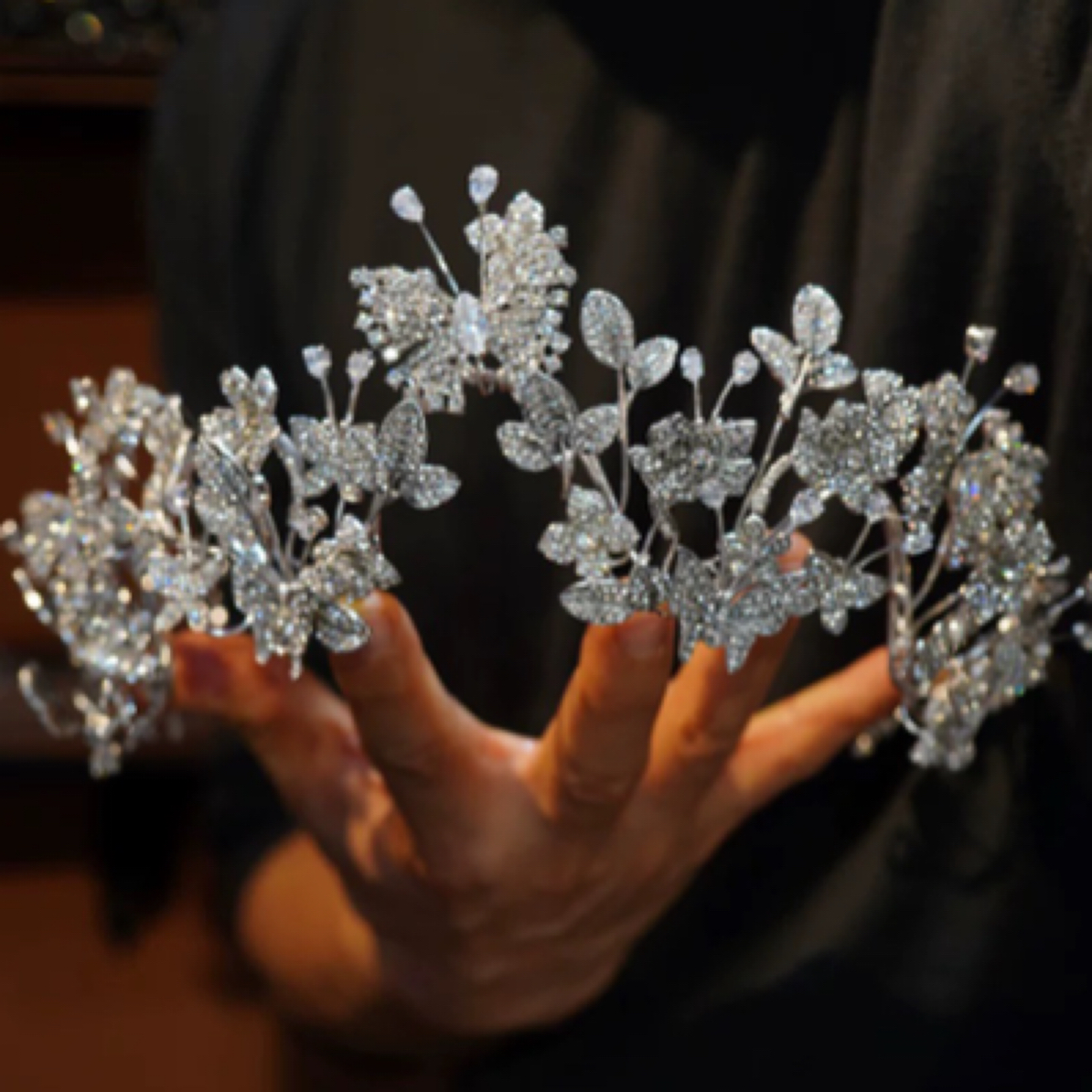 合金仿水晶婚庆饰品 17404奢华小蝴蝶软冠婚纱配饰