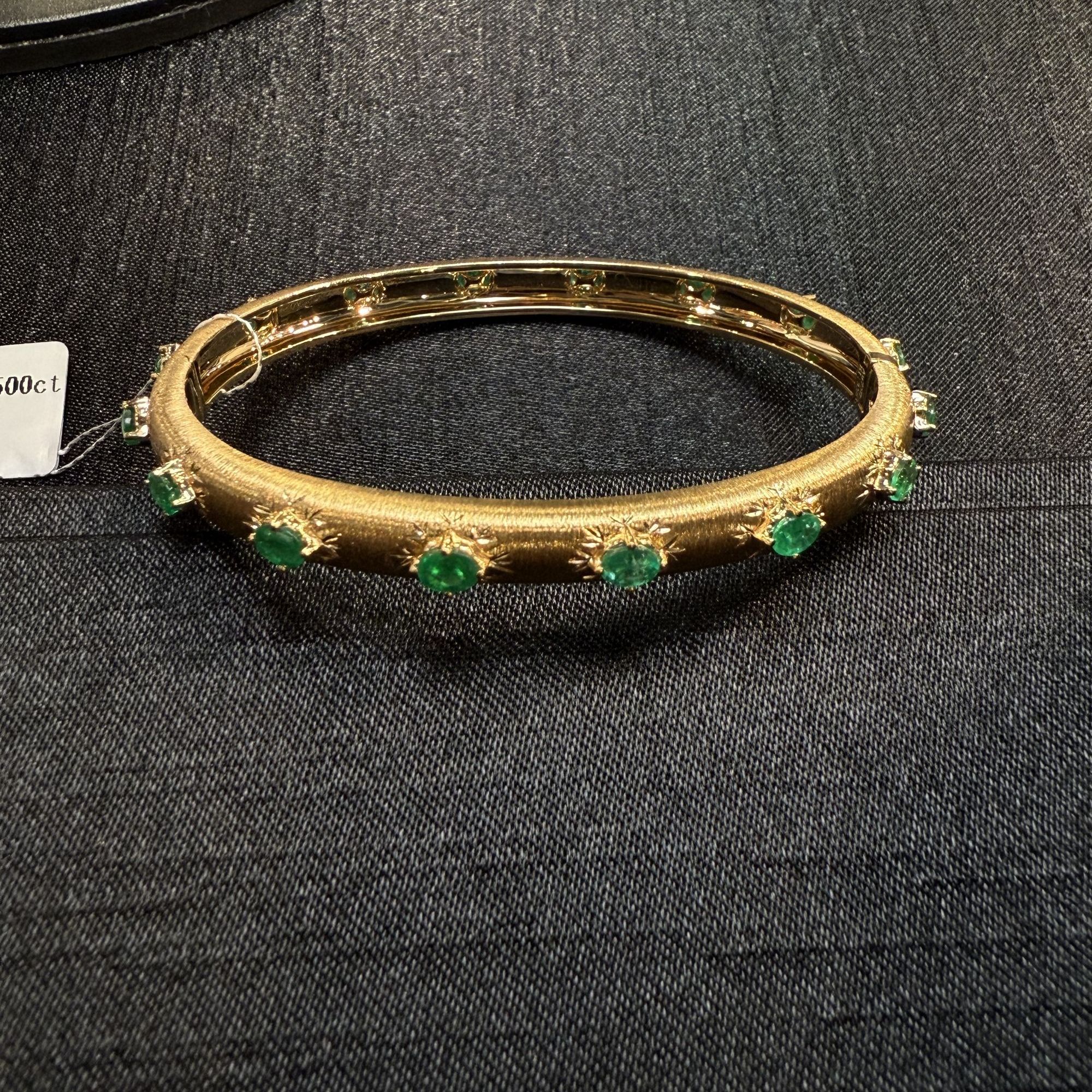 许掌柜｜18K金镶天然祖母绿手镯原创设计个性轻奢气质精致百搭优雅