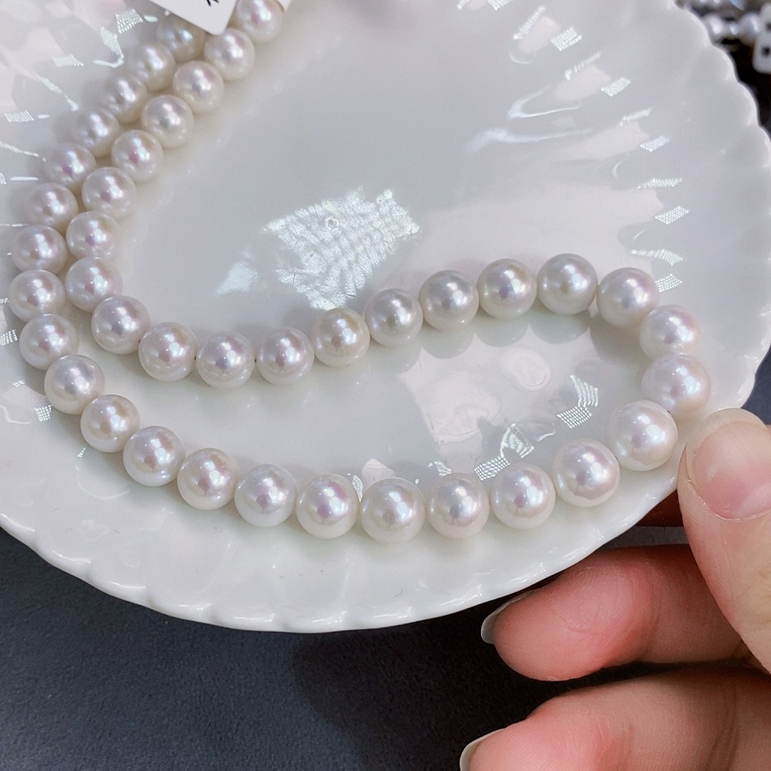 h***o银S925镶嵌淡水珍珠极光淡水项链8.5～10mm