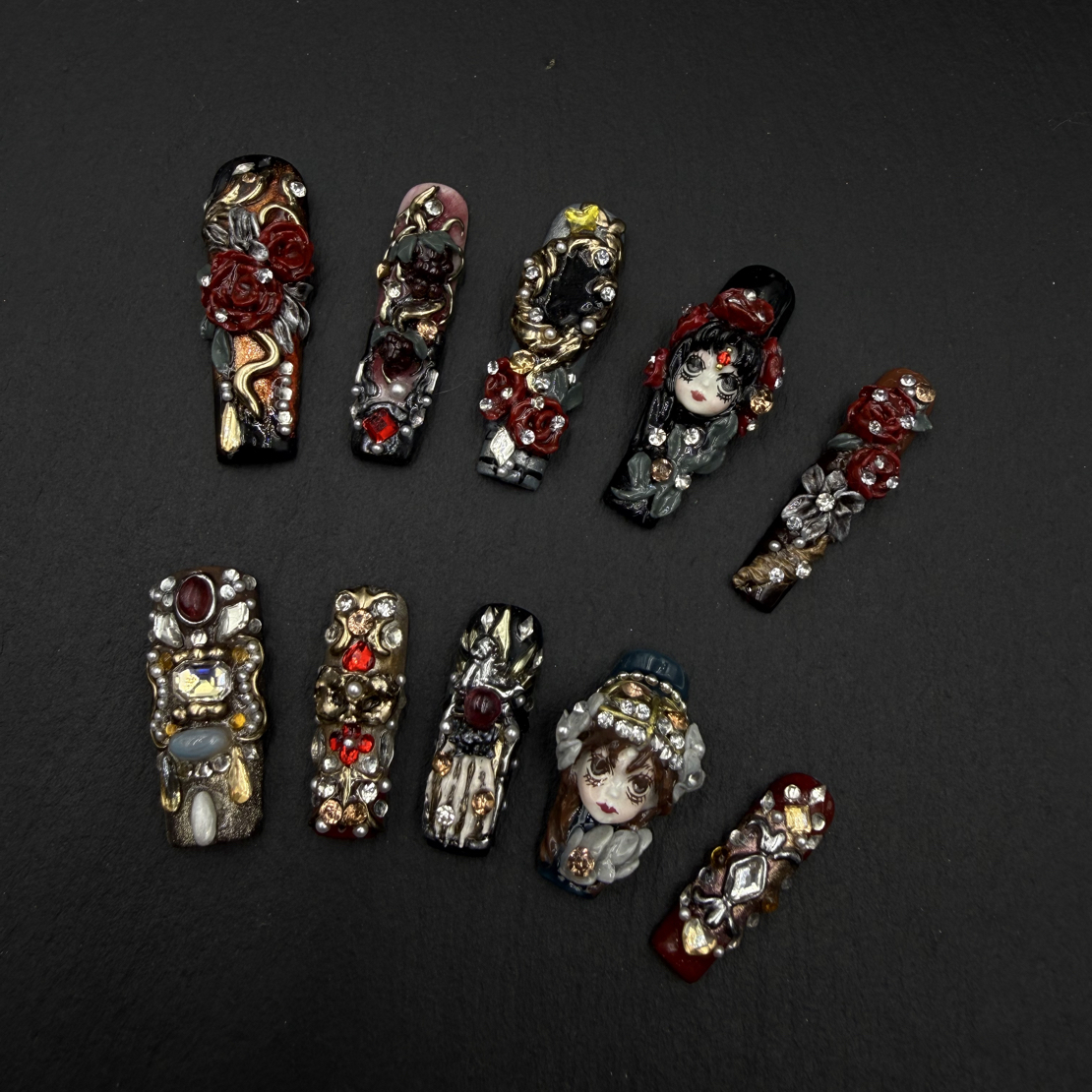 【Dandan出品】蔷薇女爵10片 纯手工重工设计娃娃款穿戴甲