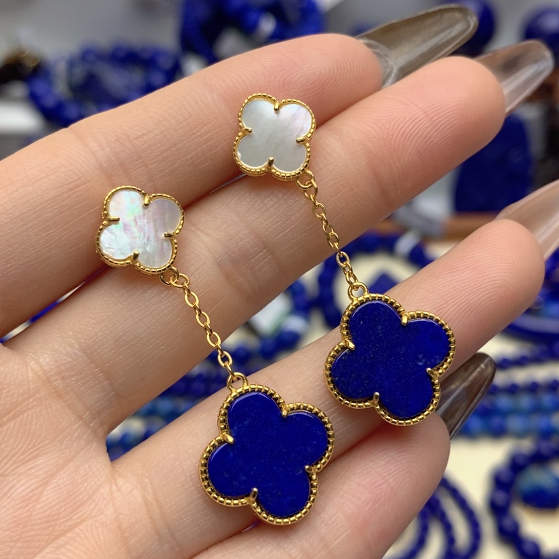 青金石银S925镀金镶嵌耳饰