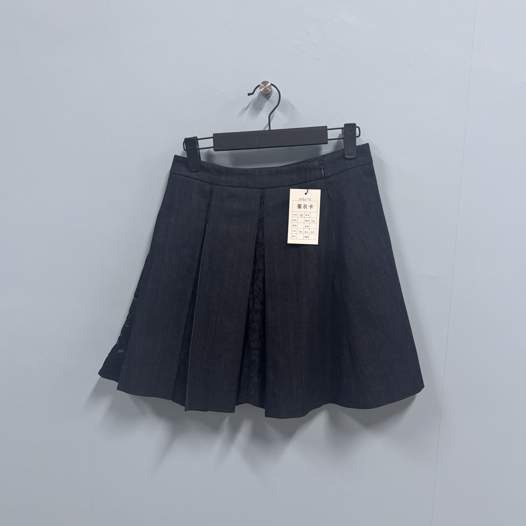 99新 MIU MIU/缪缪 牛仔短裙 蕾丝拼接百褶裙/38码/508076
