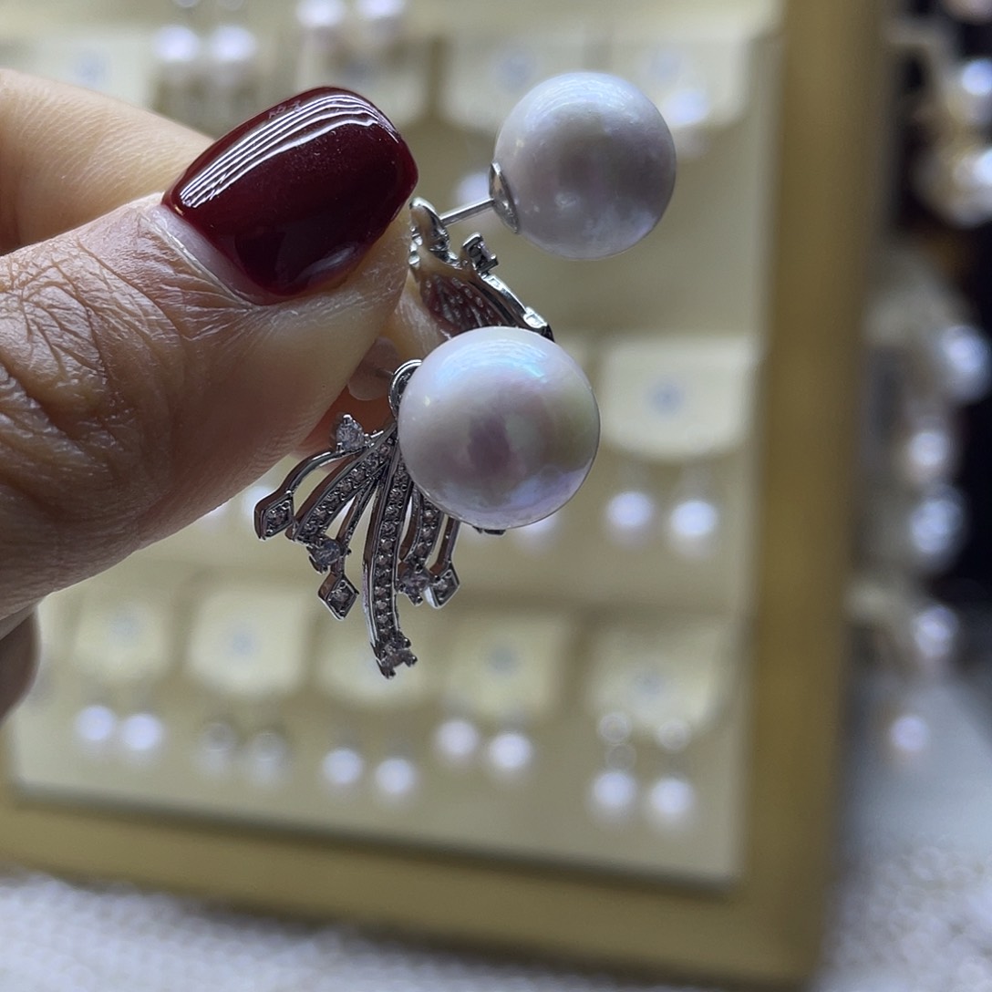 淡水珍珠耳饰银S925镶嵌