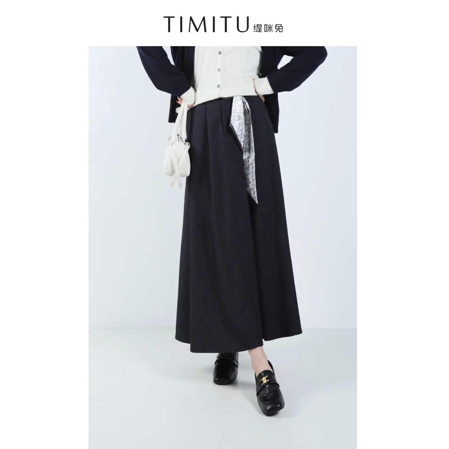 TIMITU缇咪兔秋季韩版简约丝巾腰带中长款半身裙34425001