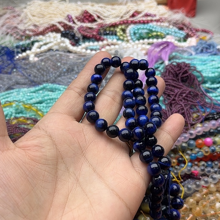 玛瑙/玉髓珠宝半成品未镶嵌一条8mm蓝虎眼石