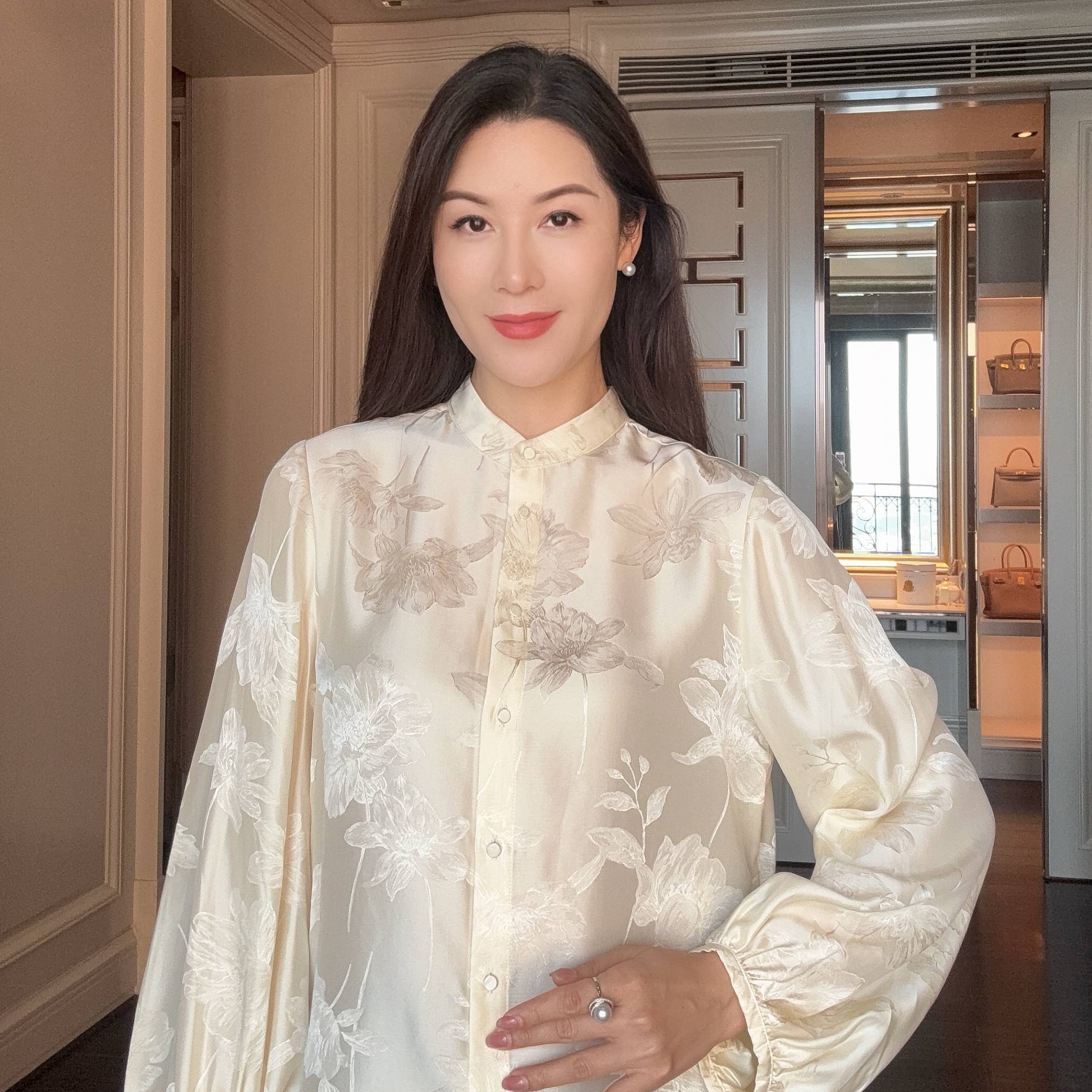 白瓷重磅桑蚕丝提花袖衬衫CD2167796