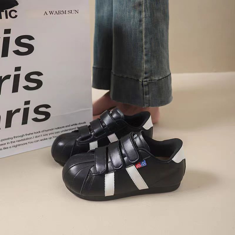 88702明星同款条纹德训鞋防滑秋季贝壳头鞋魔术贴舒适内增高女鞋