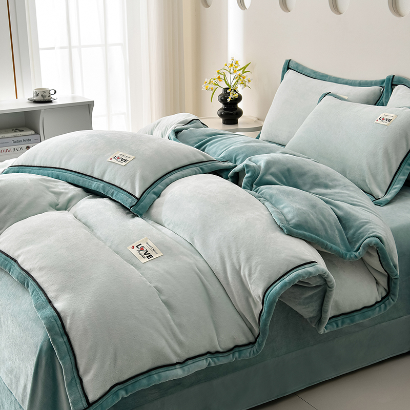 秋冬加厚8-9斤A类母婴级高克重牛奶绒四件套秋冬双面绒床上用品