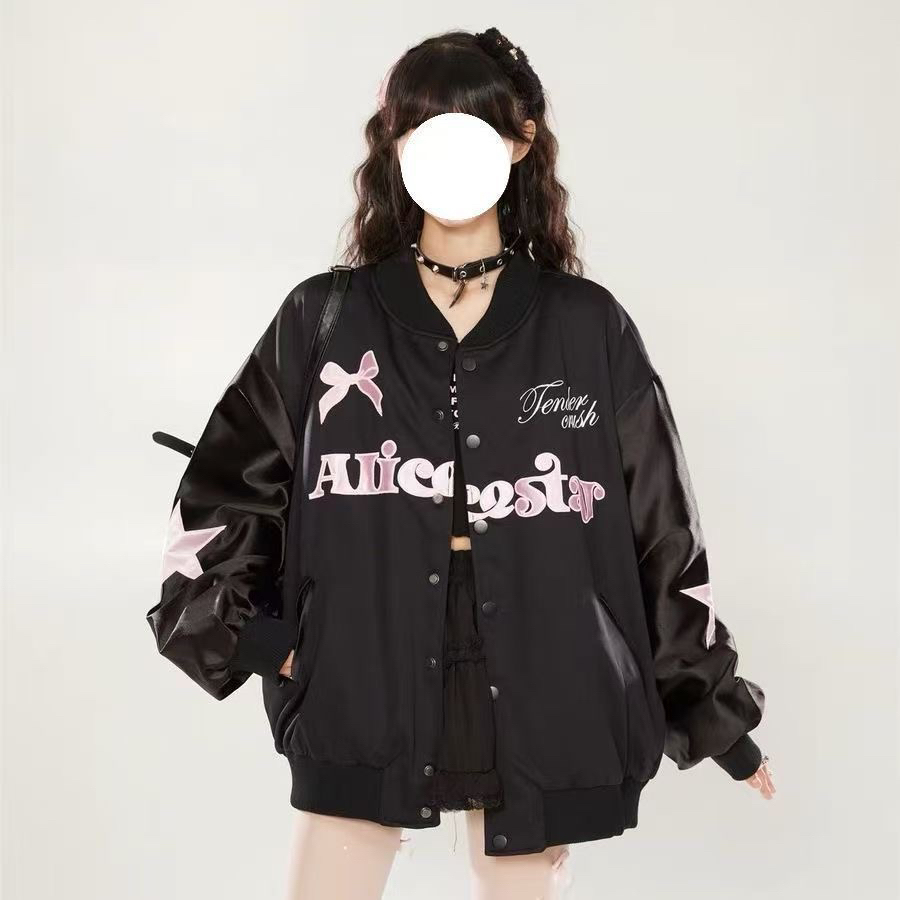 大码胖MM春秋款棒球服短外套甜酷风格甜美外套女秋冬宽松显瘦款式