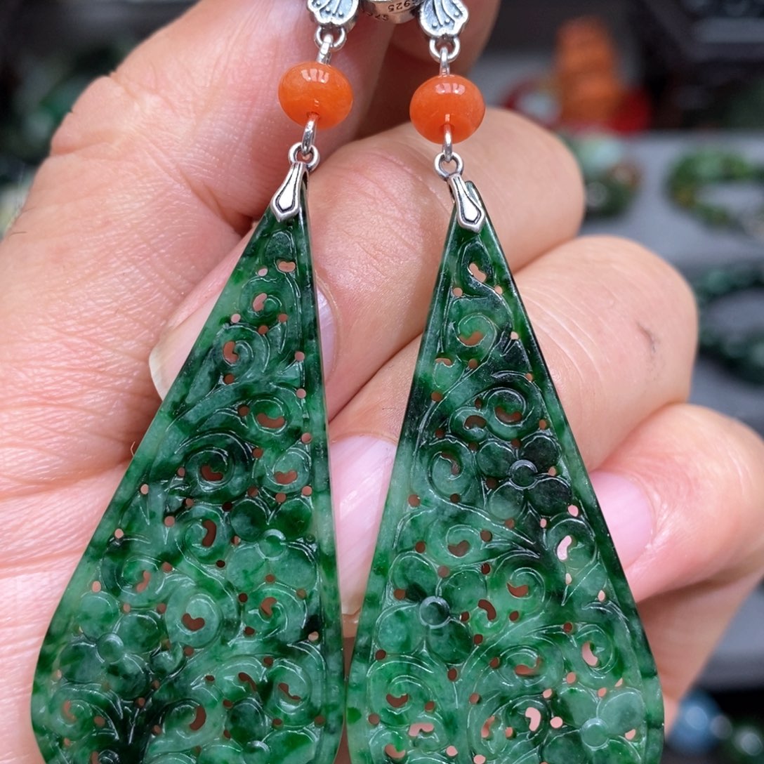 翡翠耳饰银S925镶嵌漂亮美眉