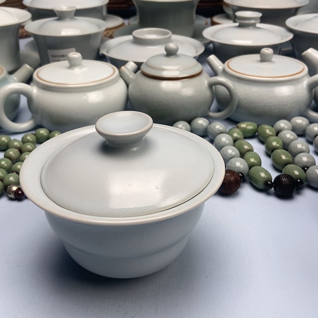 杯仿古月白釉福禄盖碗原矿原釉原产的