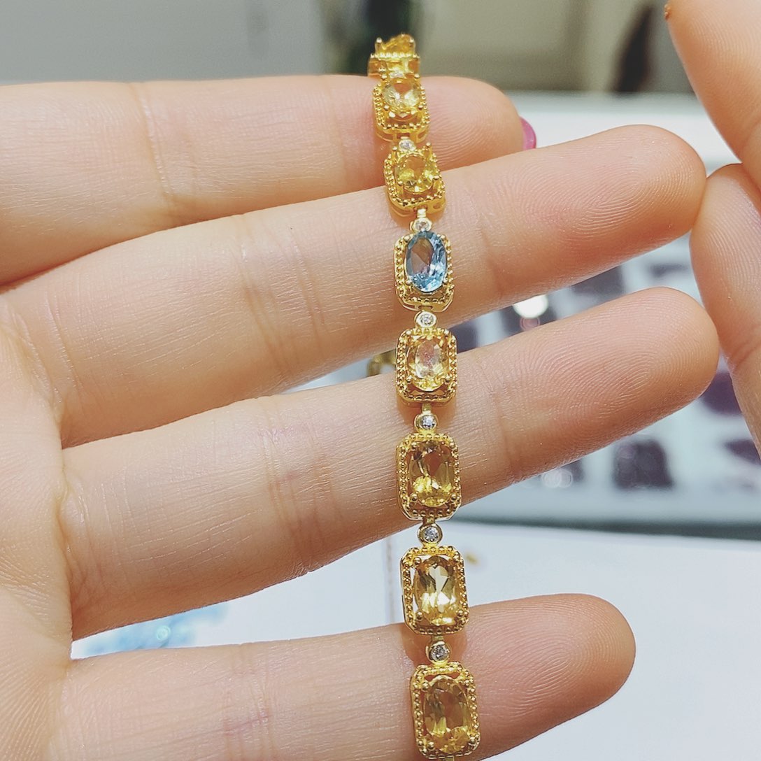 黄晶手链银S925镶嵌大**姐