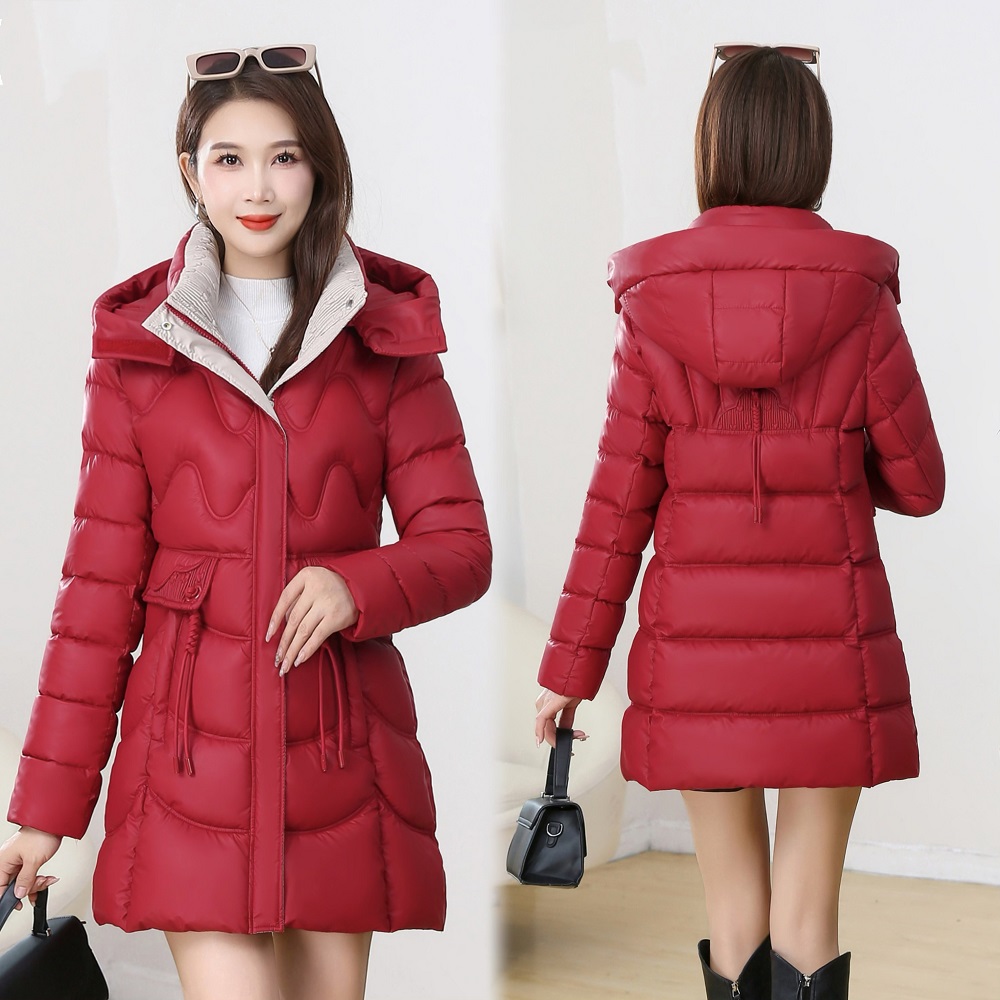 2025年冬季新款高端时尚连帽加厚保暖中长款棉服