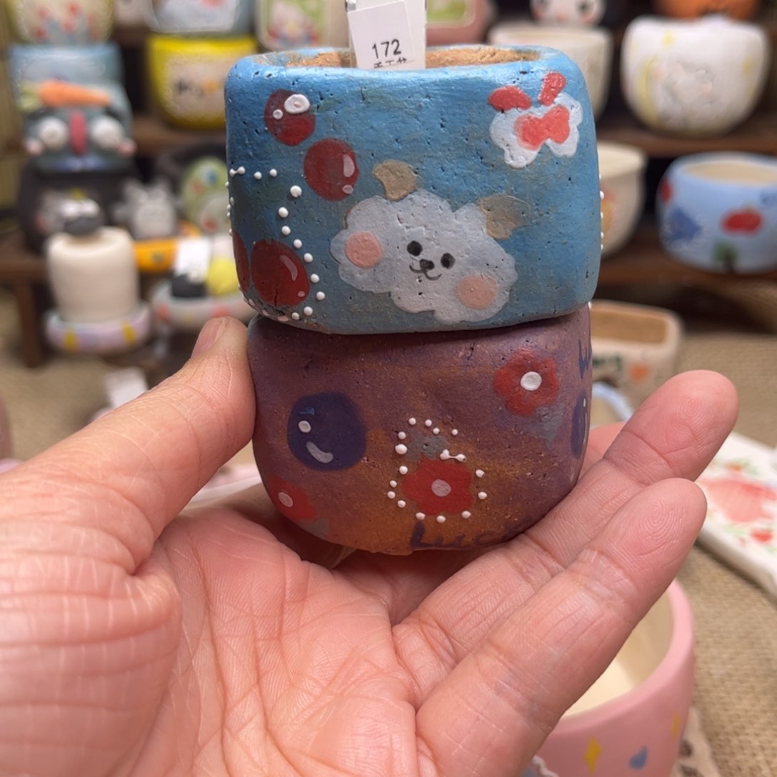 红陶172两个方盆手绘带转转现货