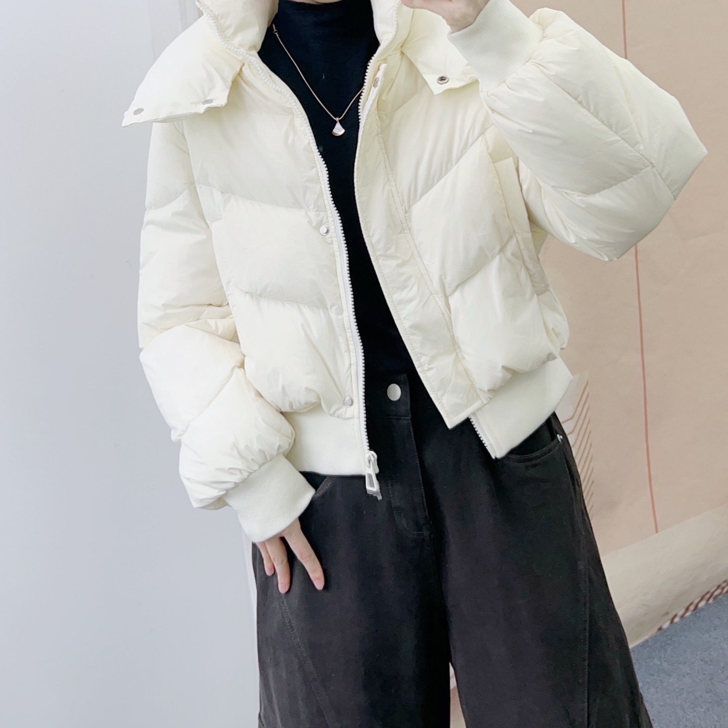 161时尚休闲韩版百搭短款双层领羽绒服Y5161/GP