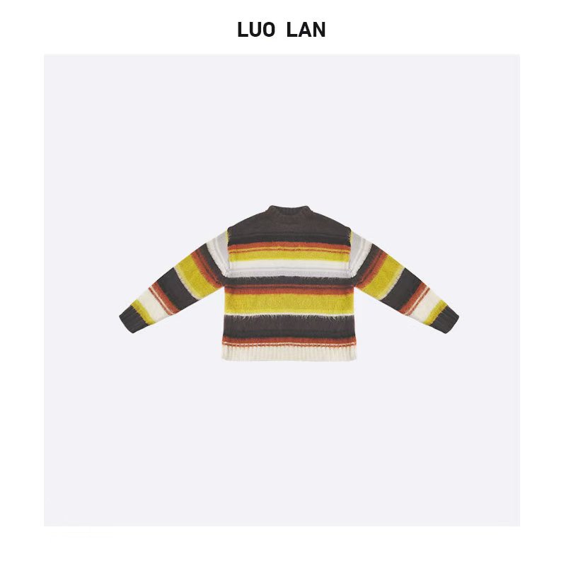 【DAYO】复古撞色条纹宽松休闲圆领套头毛衣 YLM00361