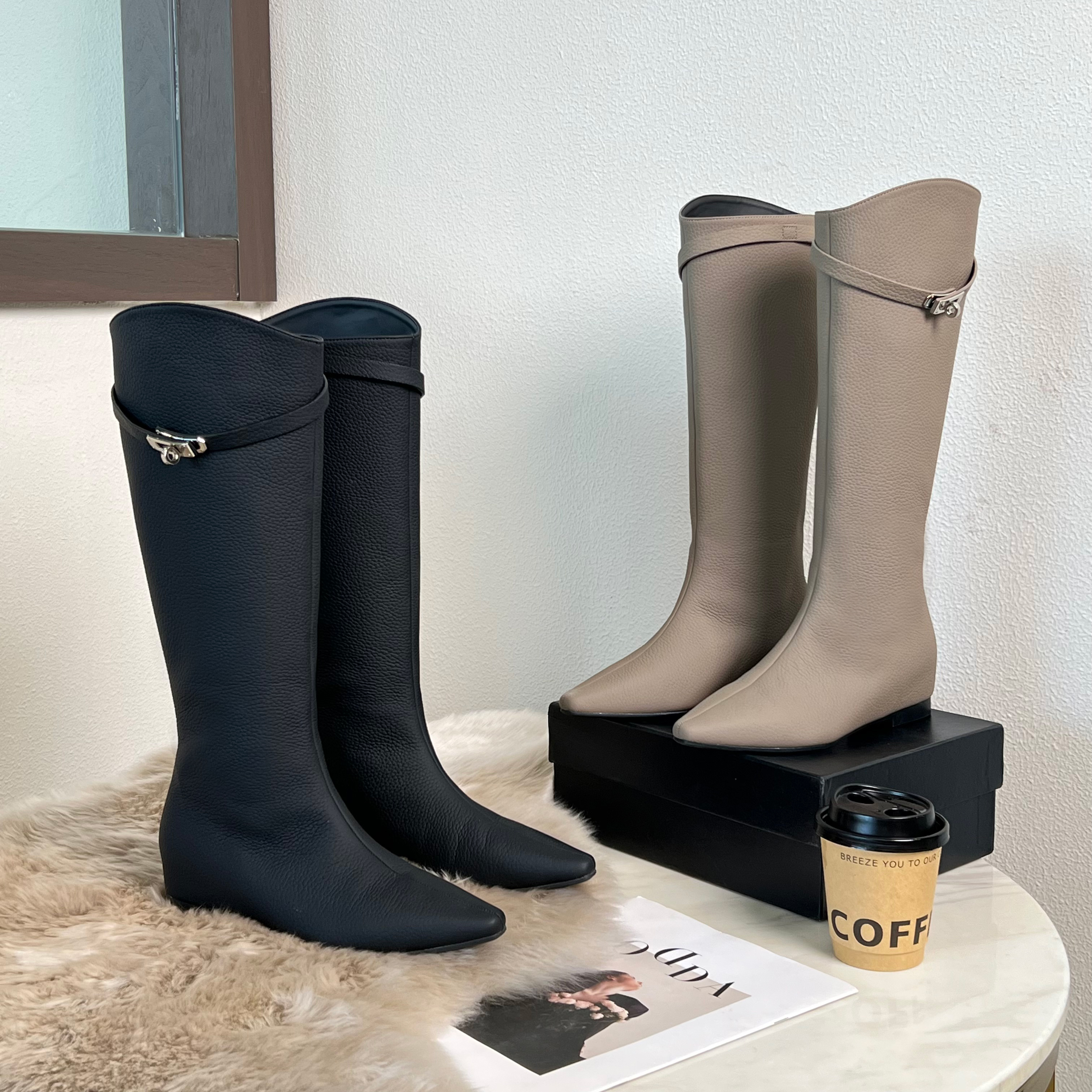 小小苏内增高4CM丨大象灰荔枝纹时装靴秋冬尖头高筒靴EDX551007