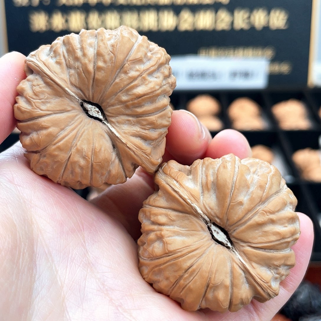 把件文玩核桃一字凹底边肚同尺正圆瓜蝴蝶肩45S1全品
