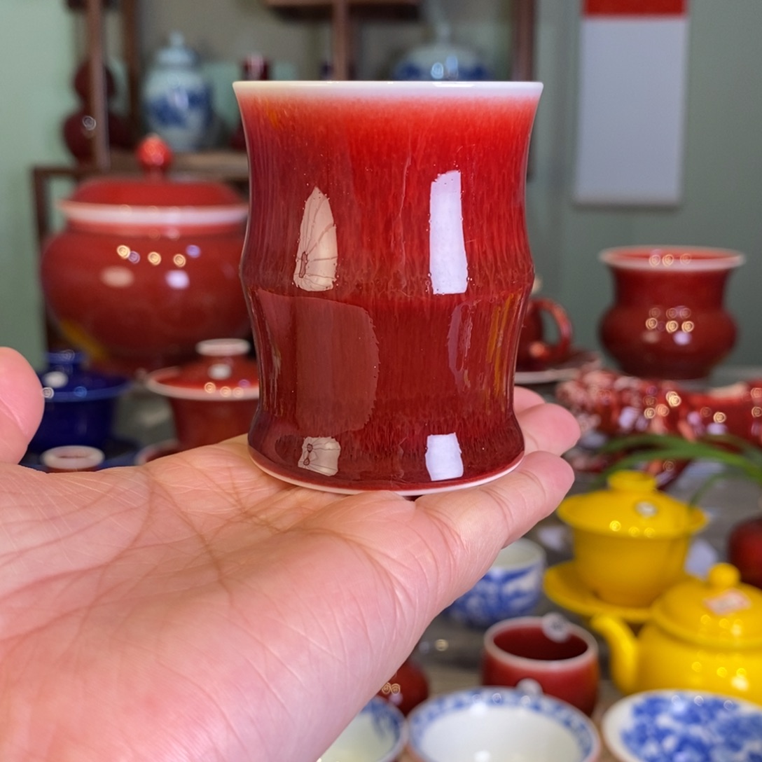 清欢雅玩原矿郎红竹节杯
