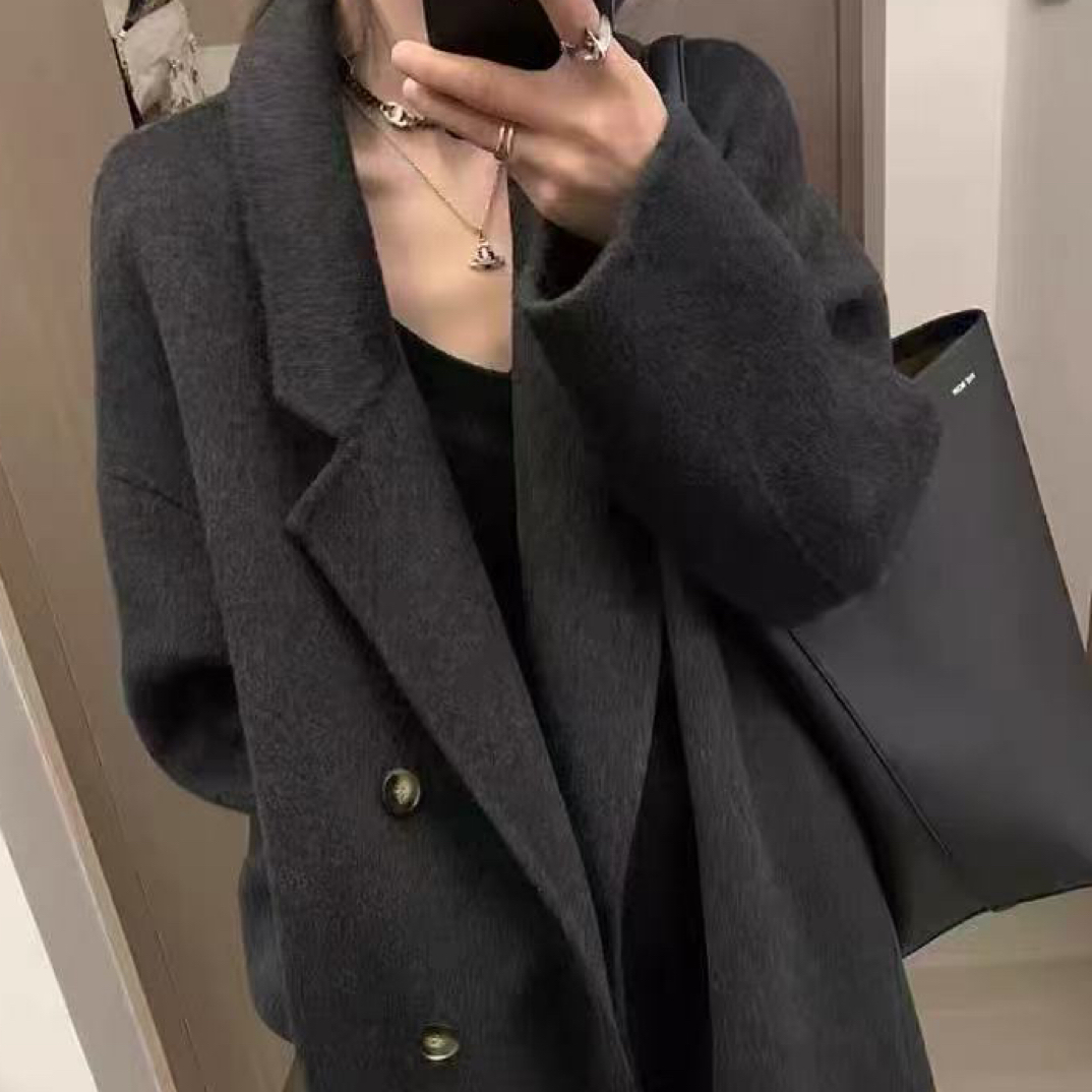韩系宽松高级感双面毛呢大衣女中长款秋冬小个子外套