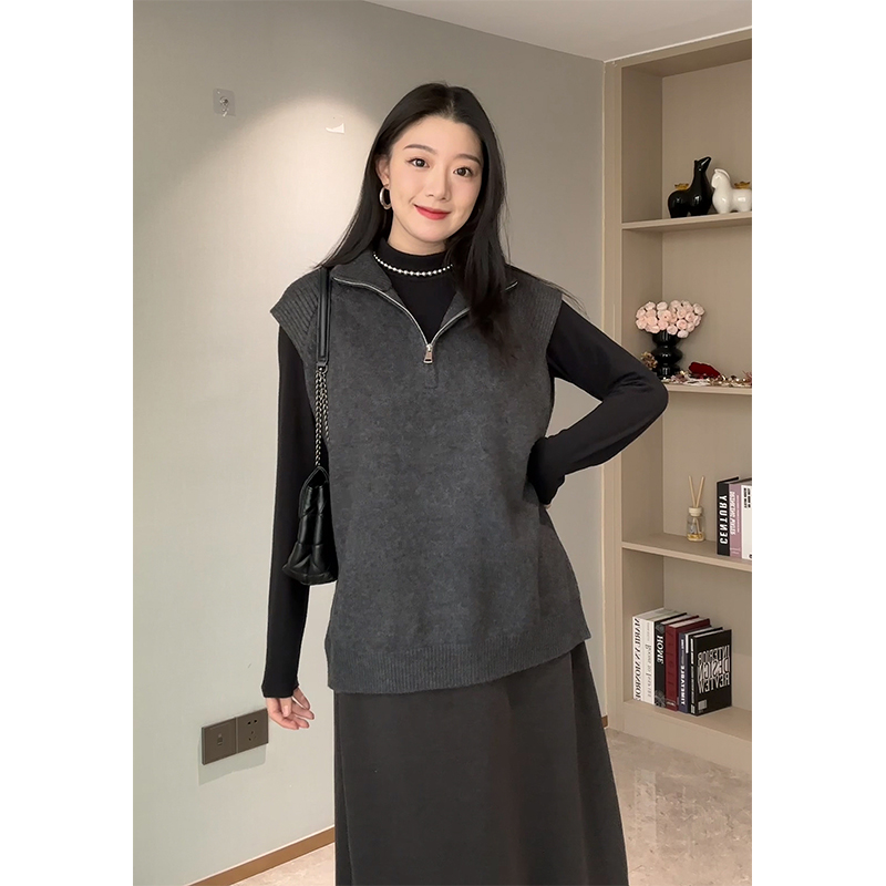 针织马甲背心女秋冬简约时尚叠穿内搭打底气质通勤高智无袖上衣