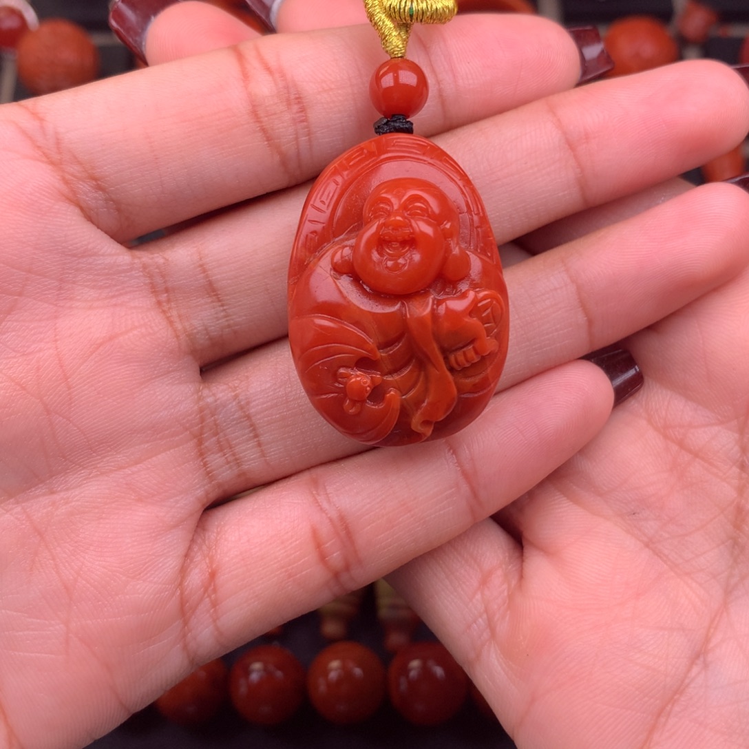 南红玛瑙未镶嵌笑佛吊坠