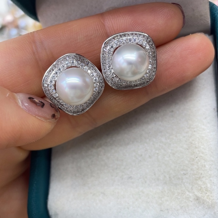 海水珍珠耳饰银S925镶嵌