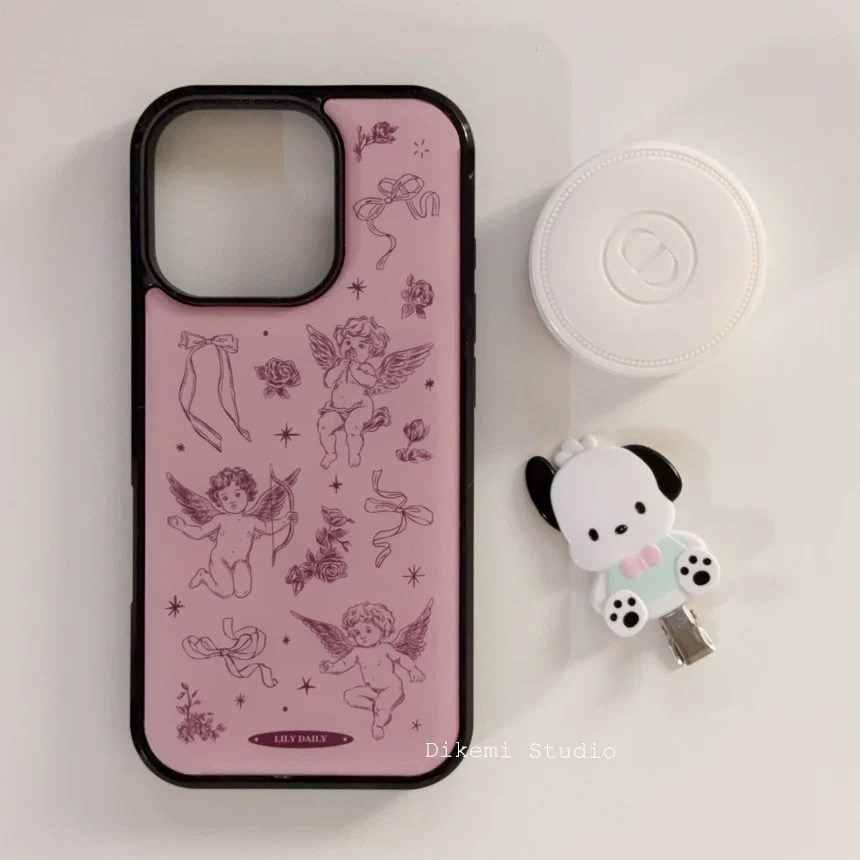 甜美少女粉天使适用苹果17pro手机壳iPhone15玻璃16/13全包12网红