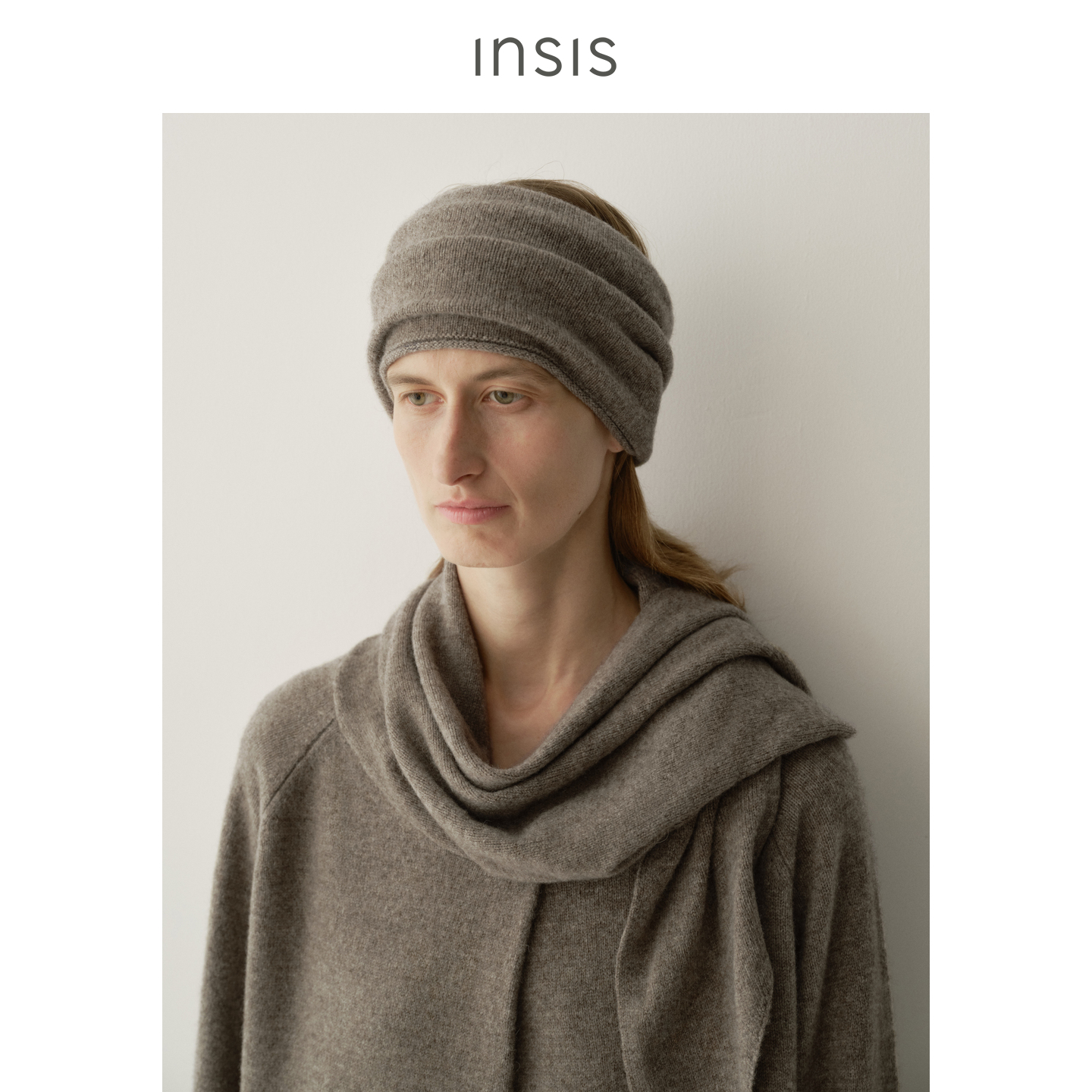INSISFEMME牦牛绒美丽诺2025冬季新款极简文艺堆堆感发带脖套女