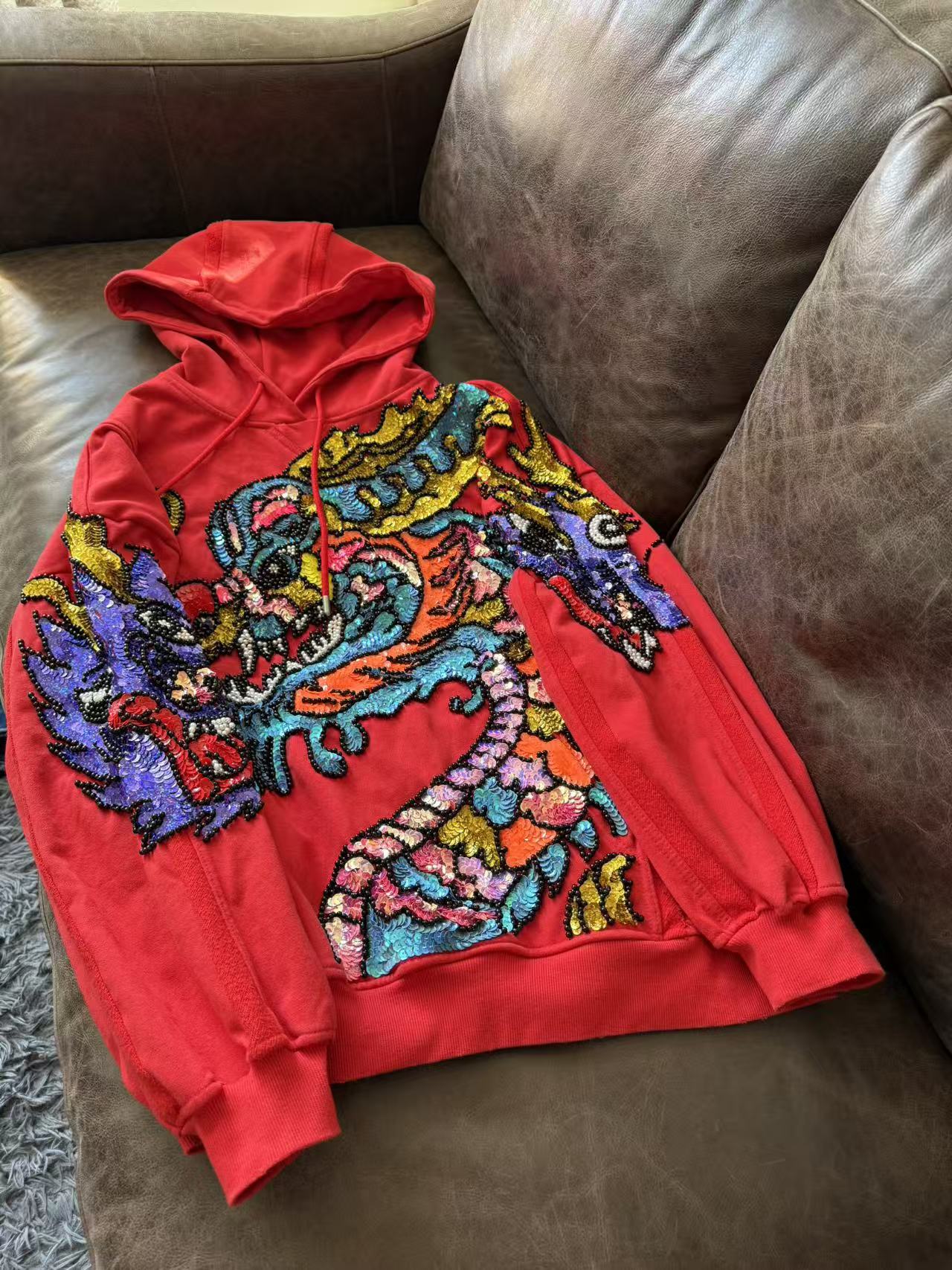 A860 女款长袖针织时尚女士红色连帽加绒带帽潮流卫衣