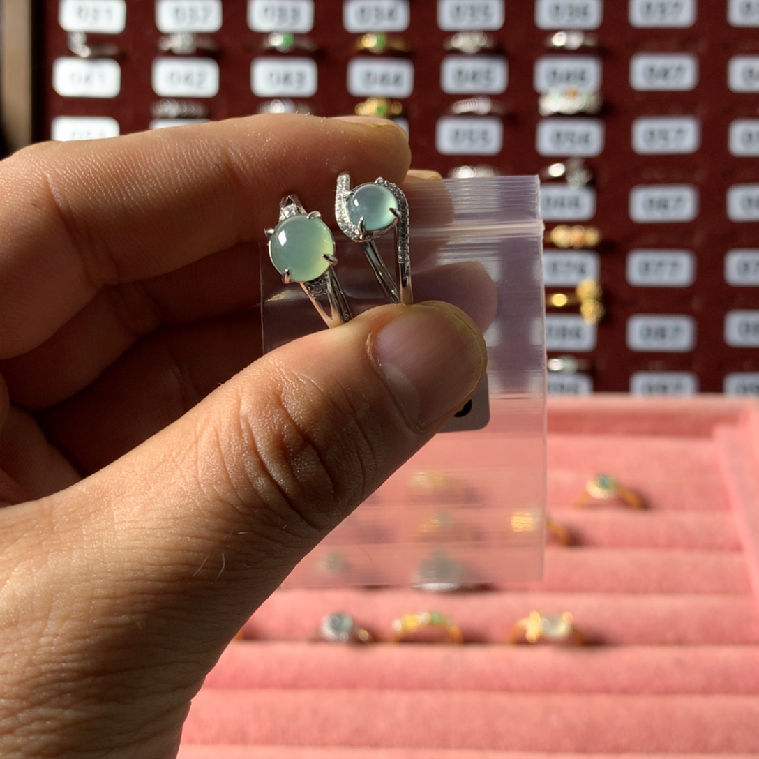 海***风翡翠银S925镶嵌戒指516