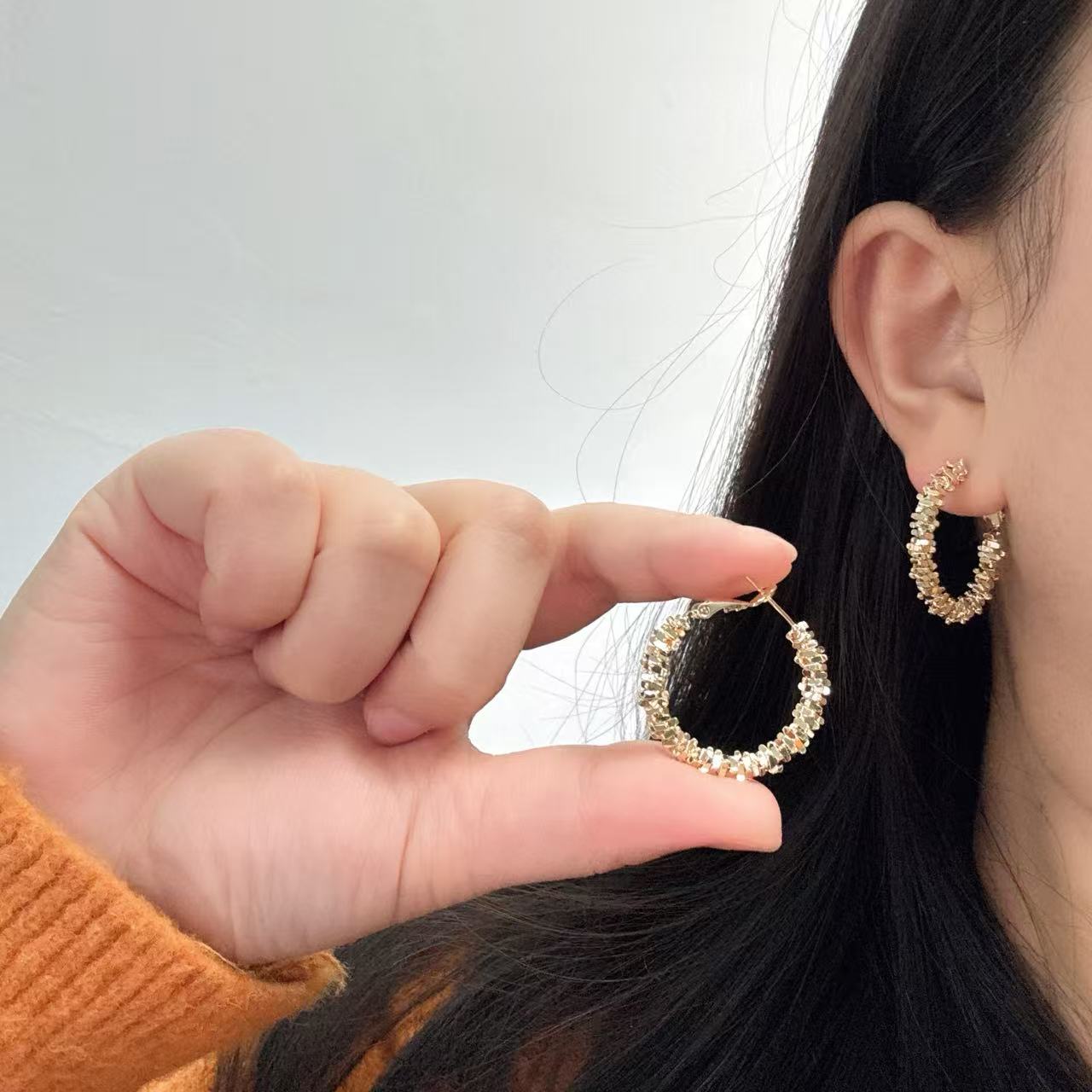 合金耳饰 【绿颜】碎银子3cm简约S925银针气质欧美风上班族耳饰日韩