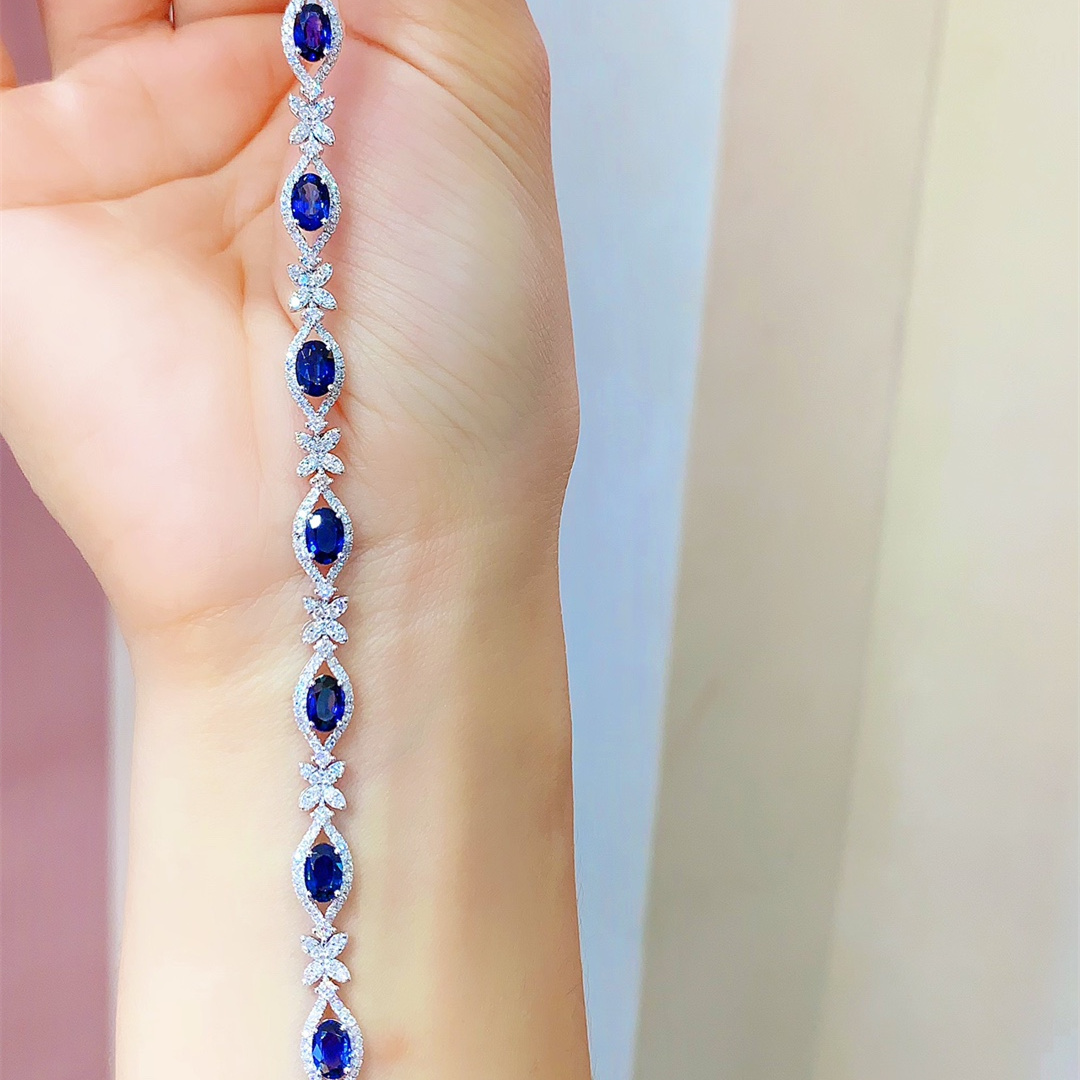 蓝宝石手链/5.42ct天然红宝石18K金钻石附证#GB