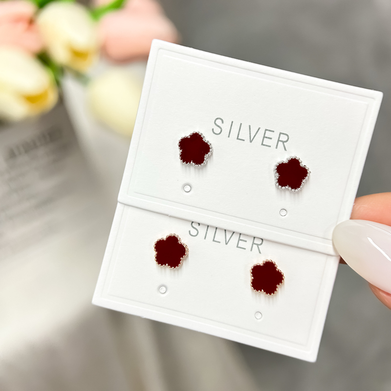 925银耳饰 女款圆形花朵复古耳环简约百搭时尚精致小巧高级感耳饰