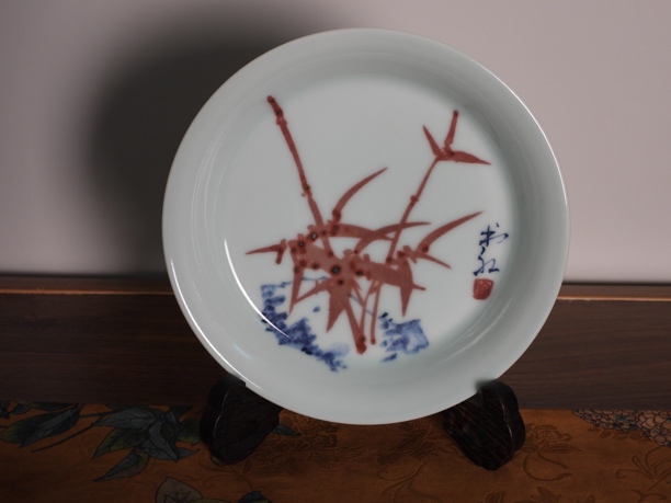 易炎窑原创手工手绘气窑高温原矿青花釉里红茶盘小壶承色差放漏