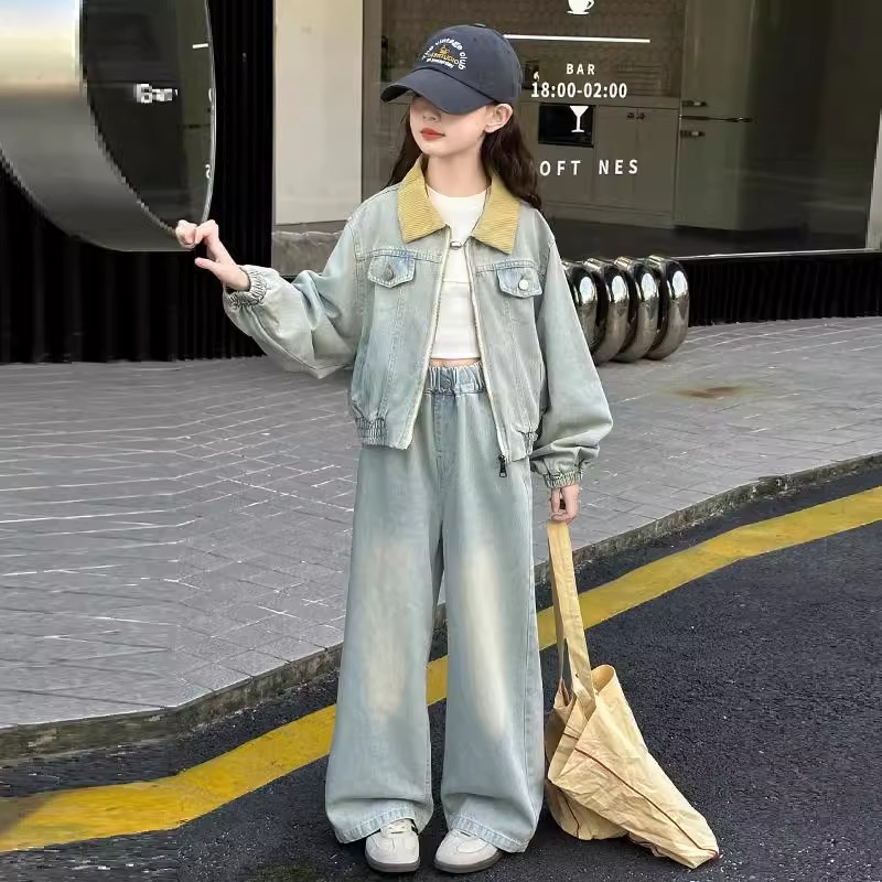 女童春秋款休闲外套牛仔套装2025新款中大童女孩时髦洋气儿童春装