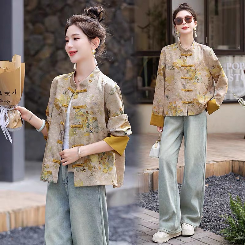 【691】新中式早秋新款提花立领上衣时尚百搭宽松显瘦减龄小衫女装