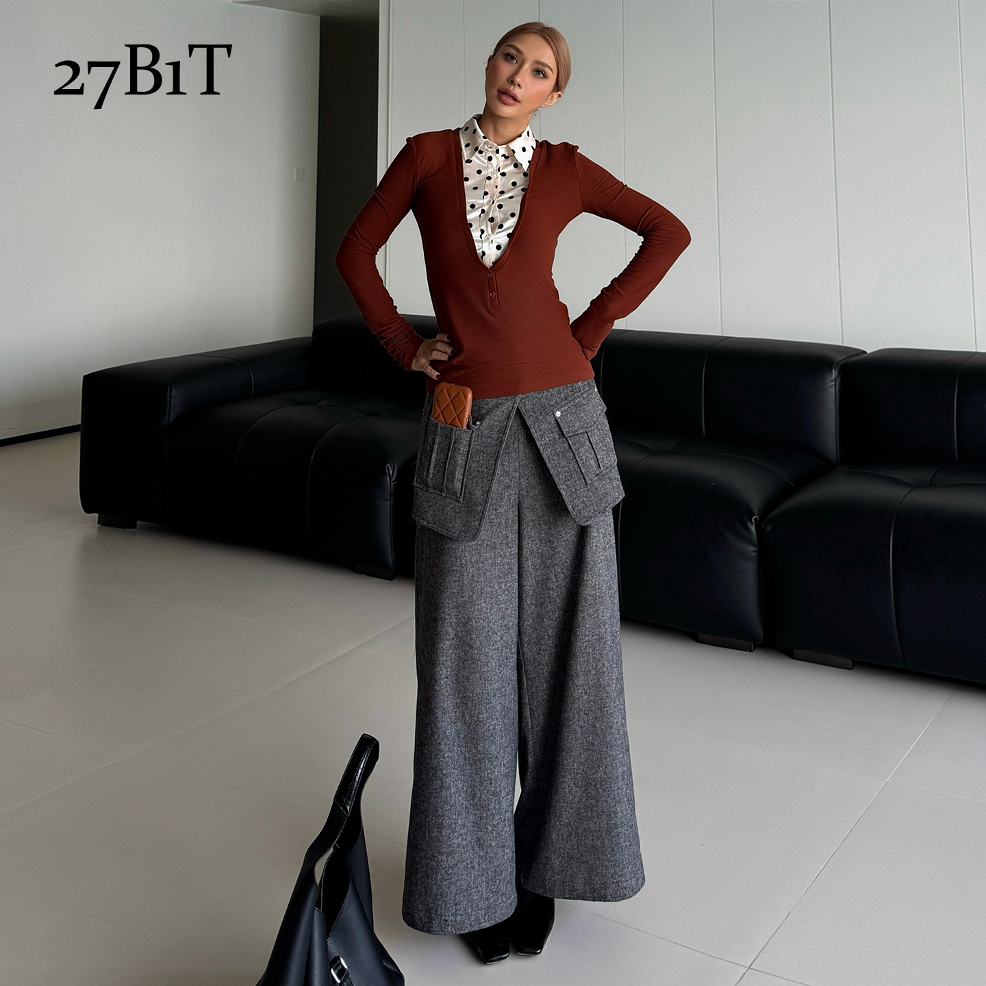 27B1T 显瘦气质长袖网红短款时尚复古修身假两针织衫BDWWW2N494