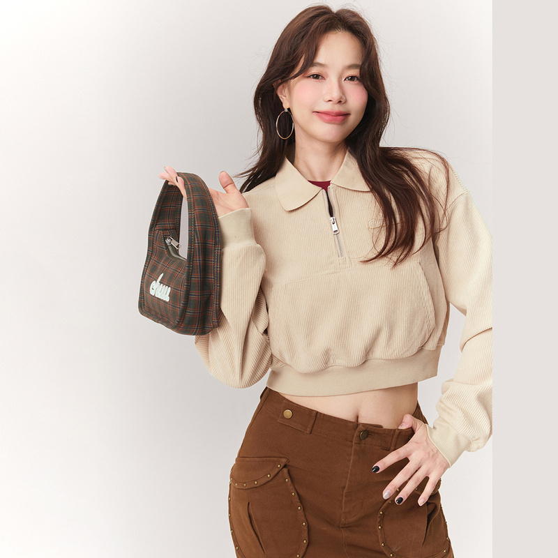 CHUU秋季女装加绒设计polo领百搭减龄宽松辣妹穿搭卫衣