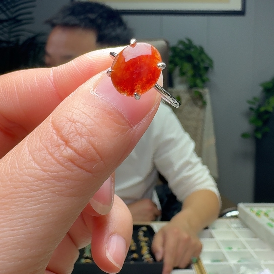 翡翠银S925镶嵌戒指天然